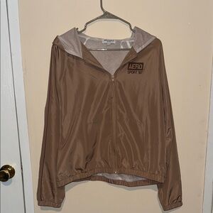 New Aeropostale Brown Bomber Jacket with Zip-Up Design